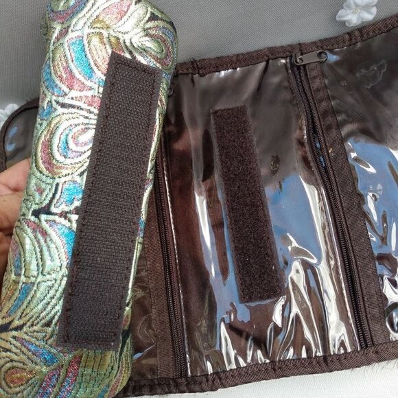 NWOT STEPHANIE JOHNSON Faux Fur Brown/Teal Roll Up Jewelry/Cosmetic Travel Case - Picture 2 of 14